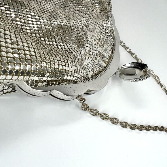 Large size Whiting Davis Silver Mesh Evening Bag Bejeweled MCM Disco Purse vtg - Picture 3 of 11